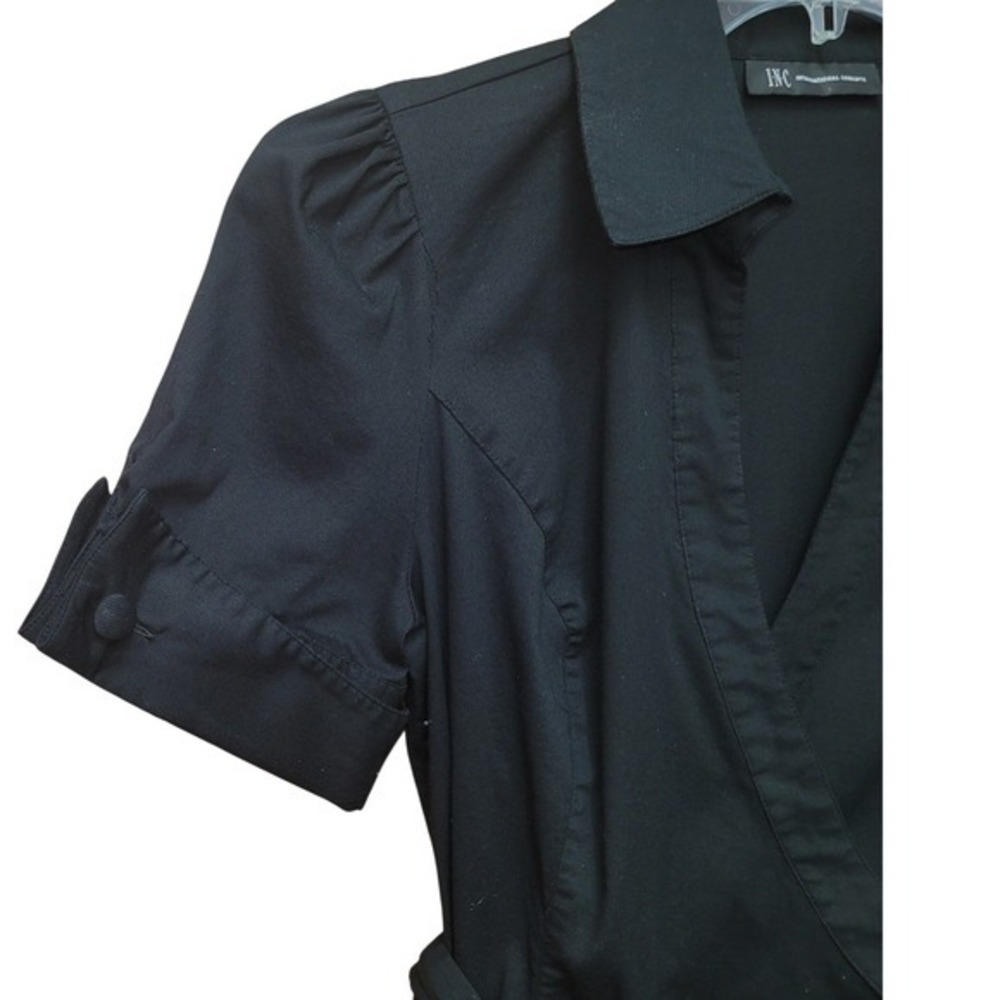 INC Black Wrap Short Sleeve Tie Waist‎ Shirt Top 10 Minimalist Office Workwear - Picture 10 of 11
